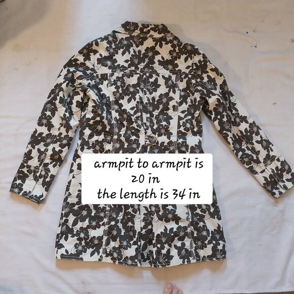 Eddie Bauer Women Size S Brown Floral Print Button Up Cotton Trench Jacket - Picture 11 of 11